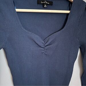 Love Tree Deep Blue Ribbed Long Sleeve Knit Top Size M EUC